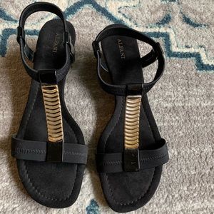 Black and Gold Alfani Wedge Sandals